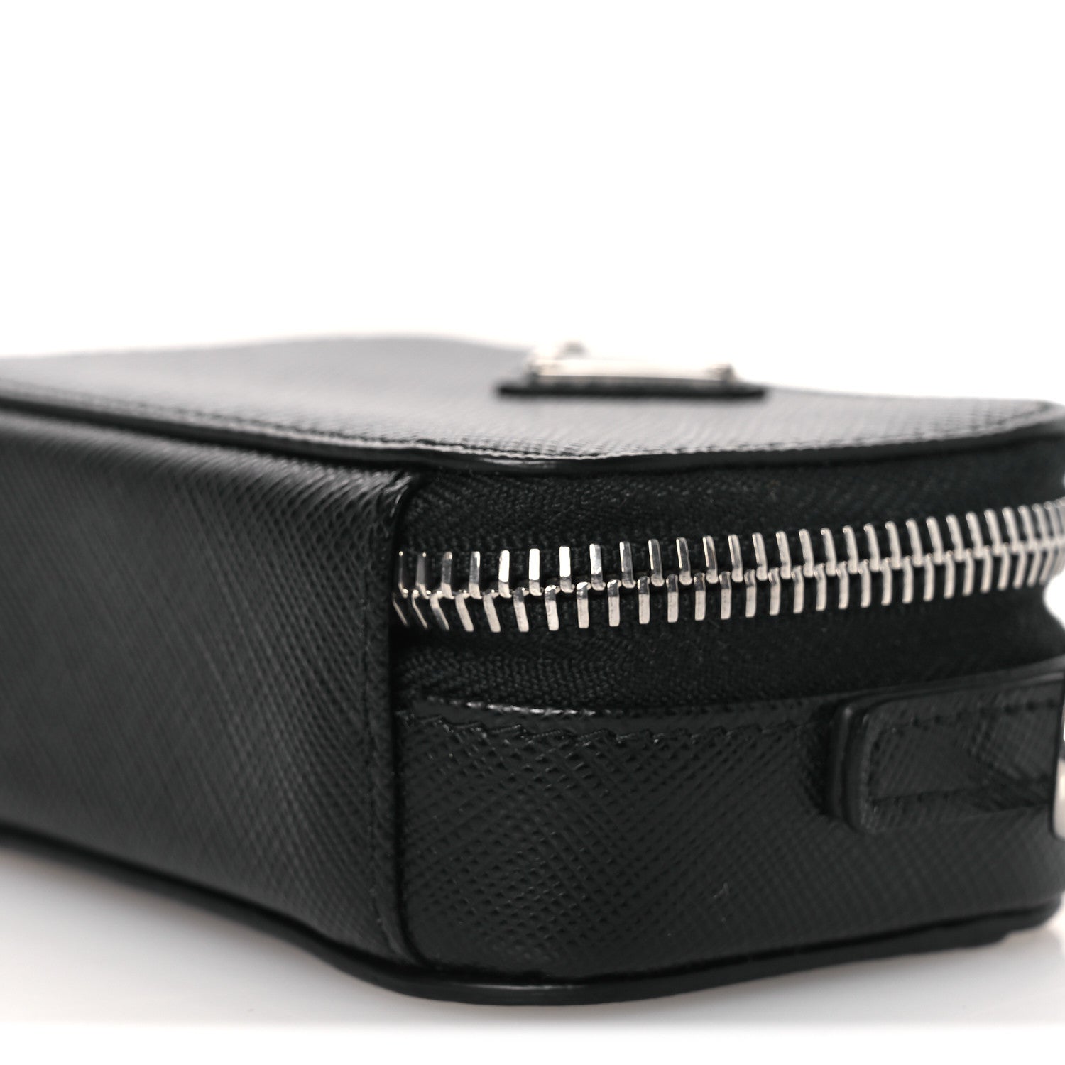 Prada Saffiano Travel Metal Triangle Logo Mini Pouch Shoulder Bag Black