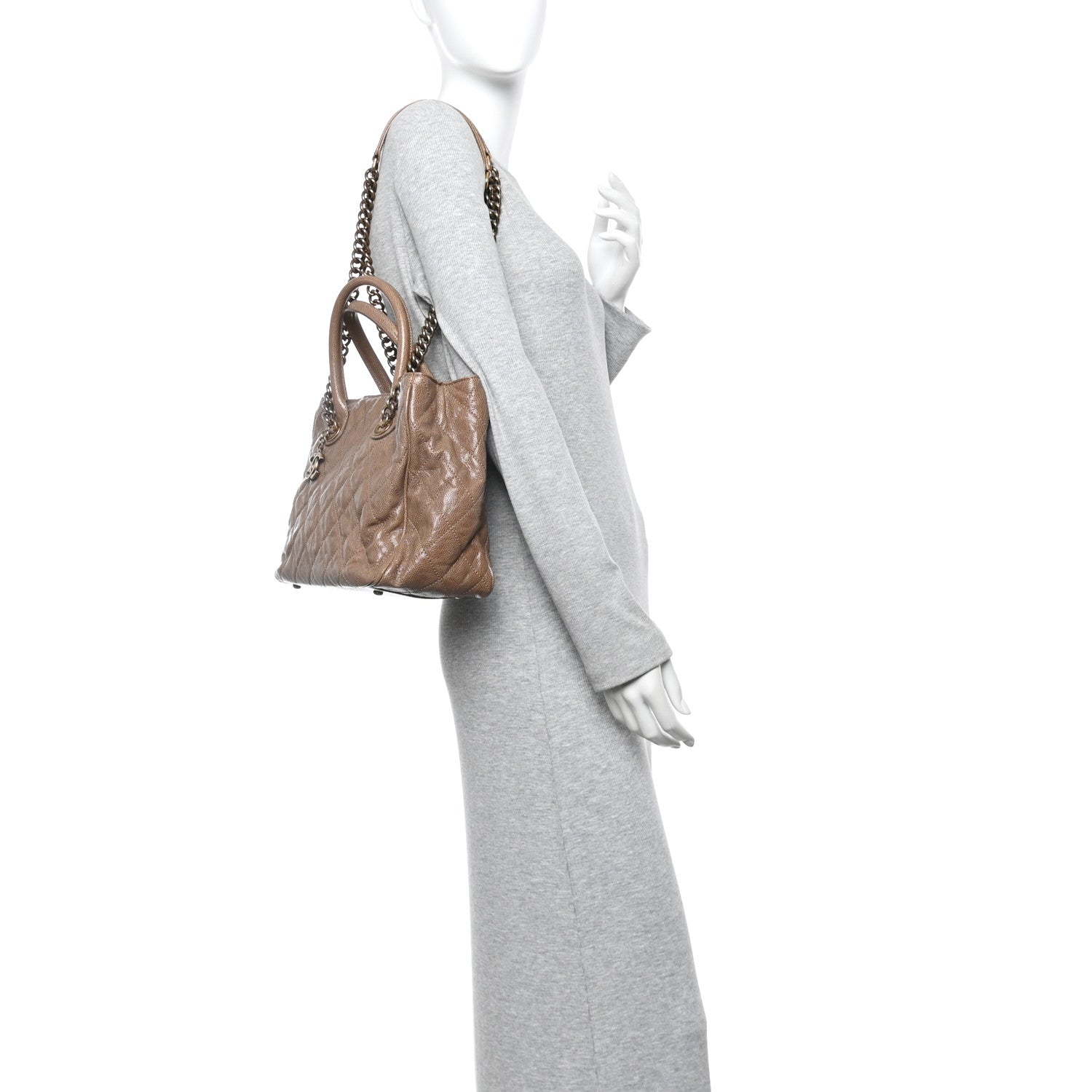 Chanel Glazed Caviar Quilted Small Shiva Tote Beige