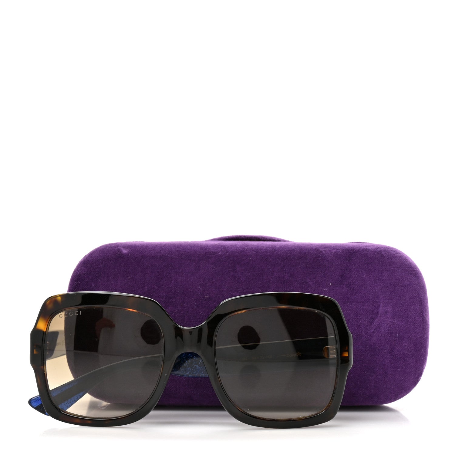 Gucci Acetate Square Frame Web Glitter Sunglasses GG0036S Brown Blue