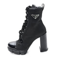 Prada Spazzolato Re-Nylon Metal Triangle Logo 110mm Ankle Boots 37 Black