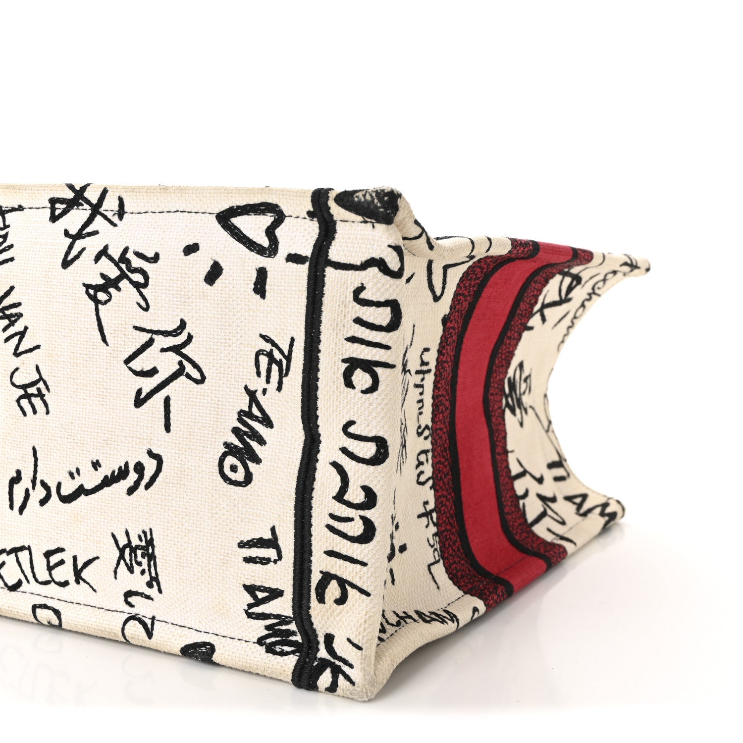 Christian Dior Canvas Embroidered Medium Dioramour Graffiti Book Tote Latte Multicolor
