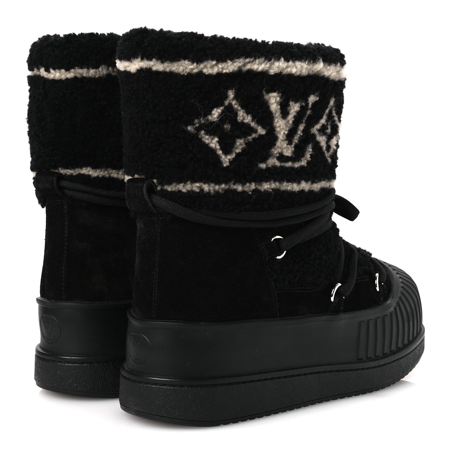 Louis Vuitton Suede Shearling Polar Flat Half Boots 40 Black
