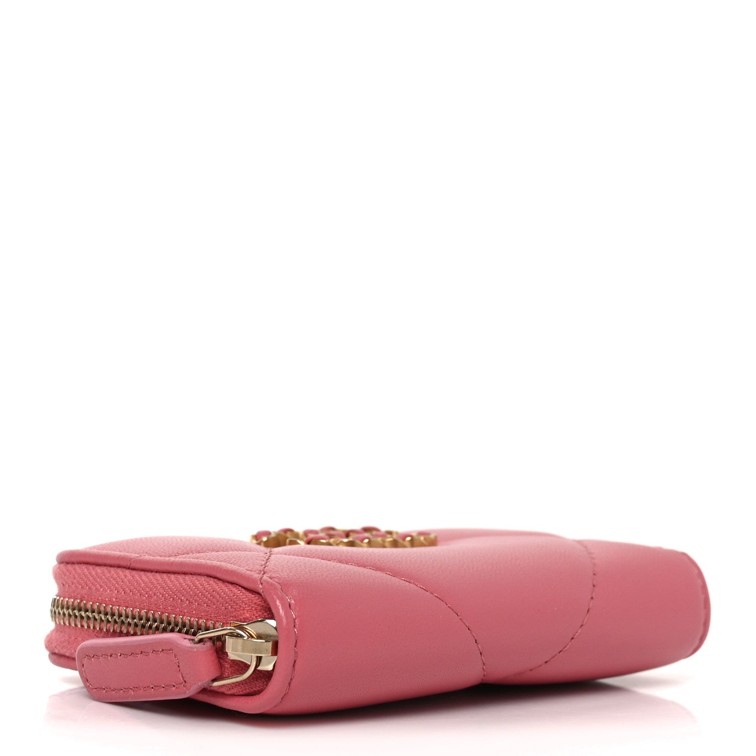 Lambskin Quilted Chanel 19 Zip Around Coin Purse Wallet Light Pink