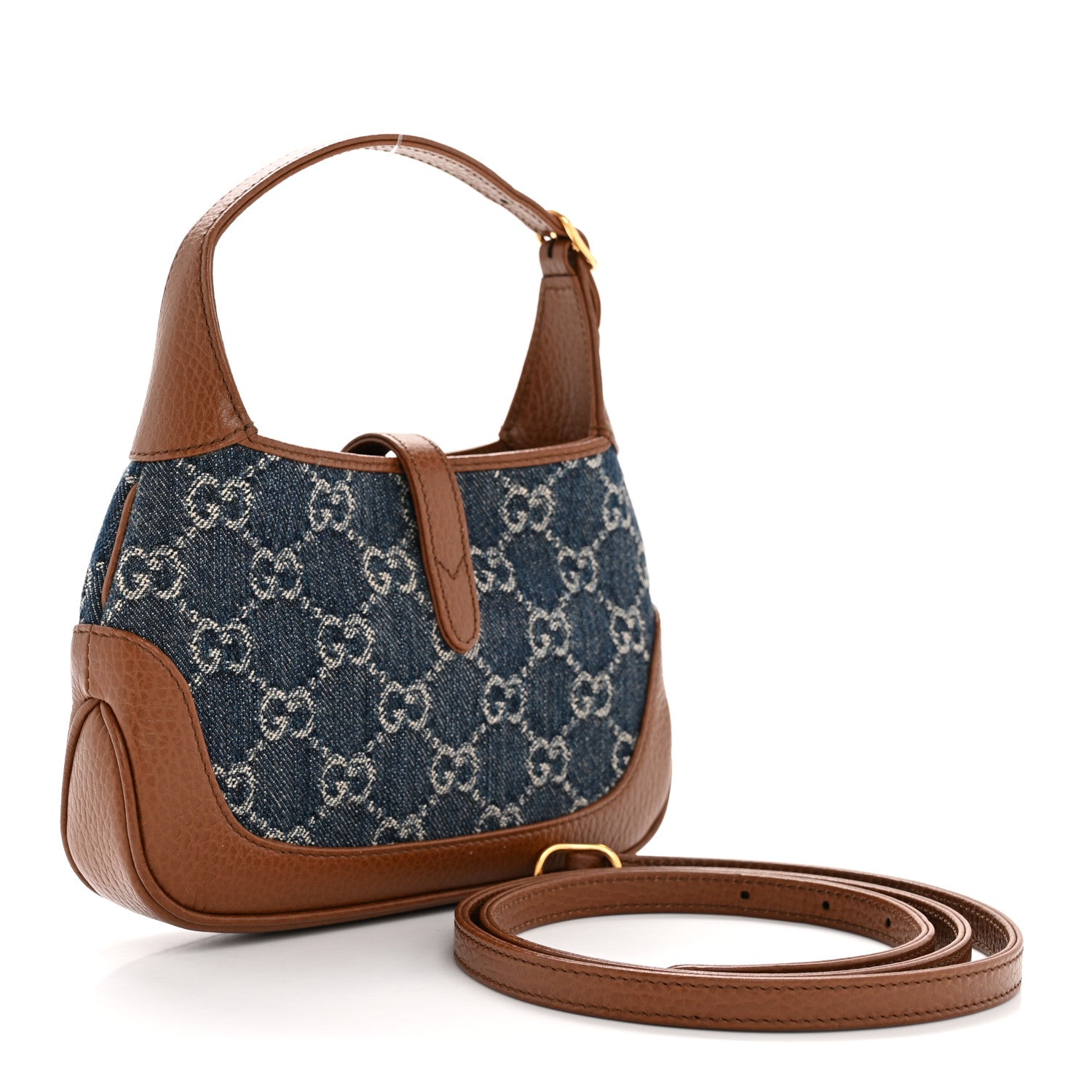 Gucci New Denim GG Monogram Calfskin Mini Jackie 1961 Hobo Blue Tea Cuir
