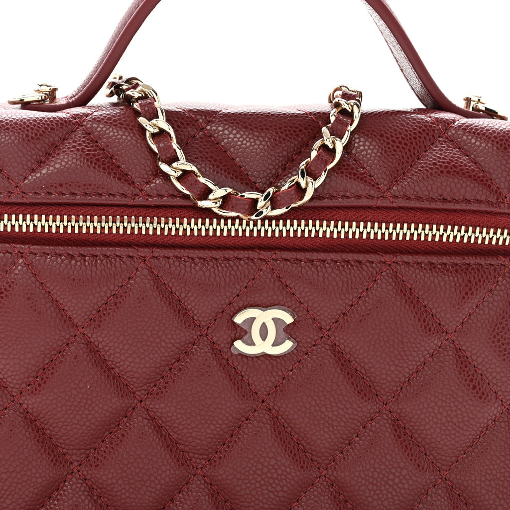 Caviar Quilted Top Handle Slim Vanity With Chain Burgundy