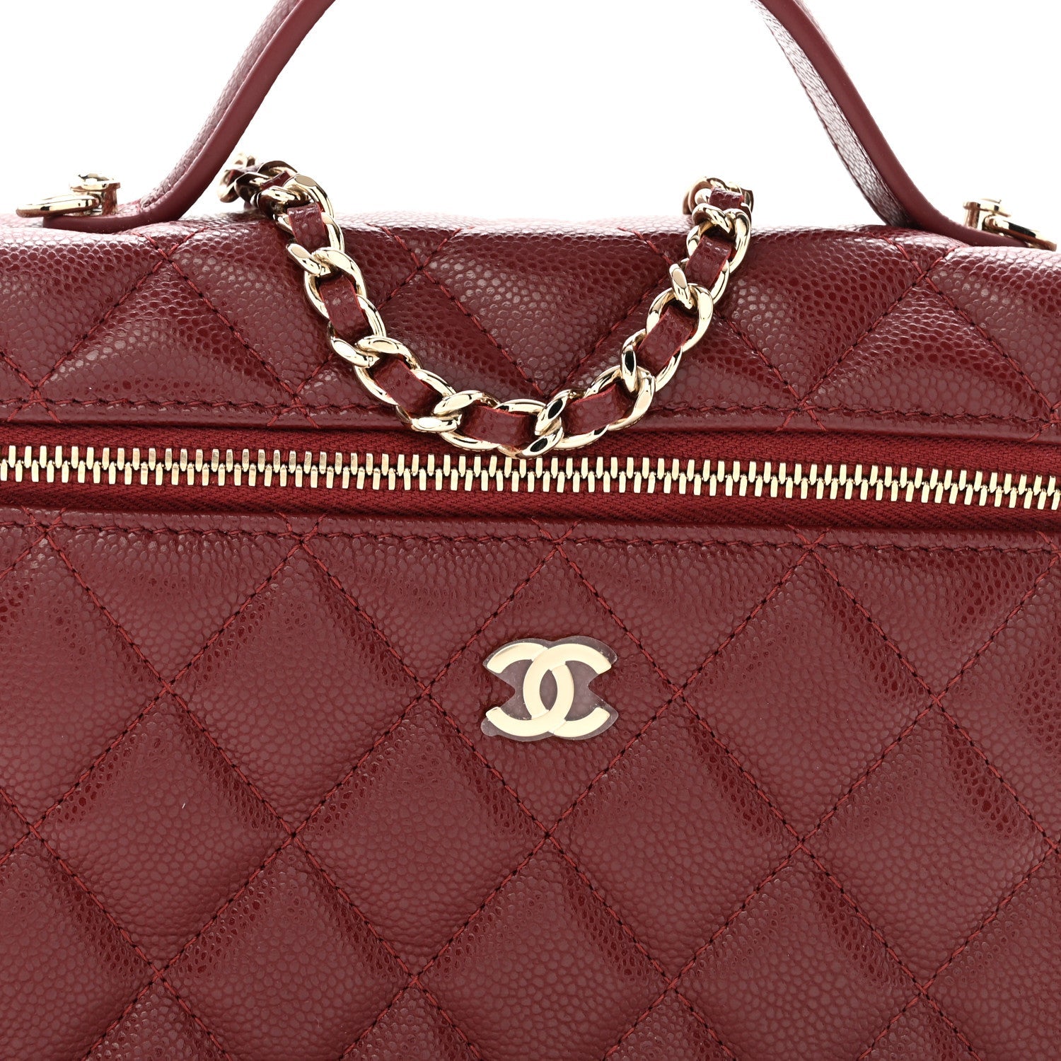 Caviar Quilted Top Handle Slim Vanity With Chain Burgundy
