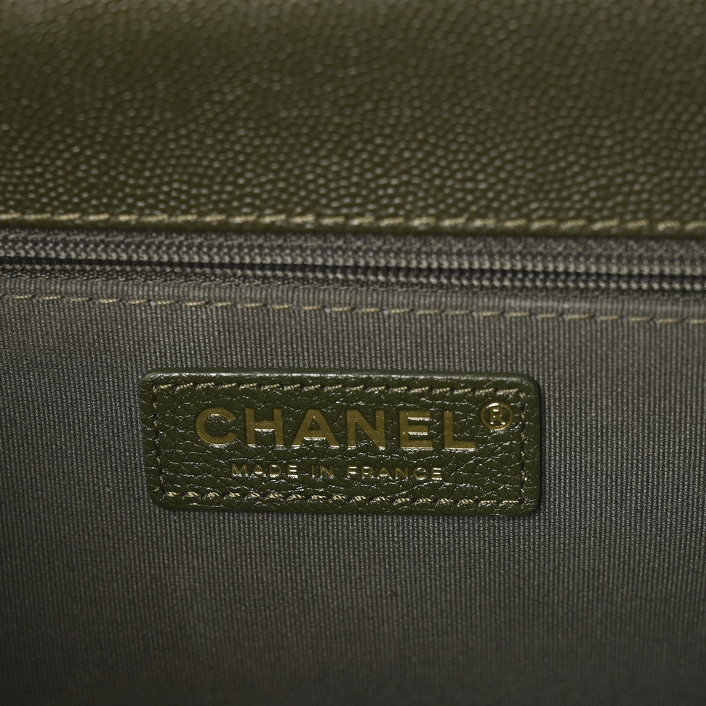 Chanel Caviar Quilted School Memory Backpack Dark Green