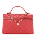 Chanel Caviar Quilted Top Handle Slim Vanity With Chain Red