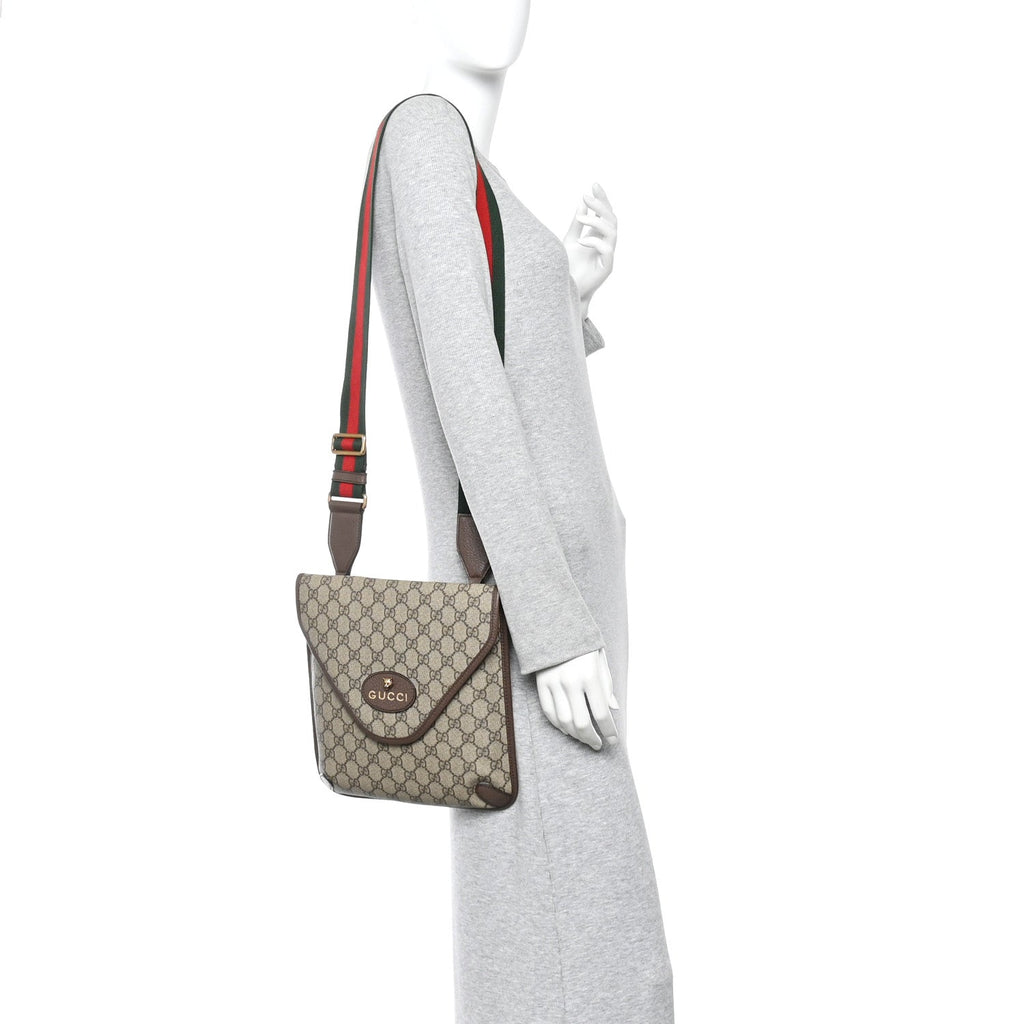 Gucci GG Supreme Monogram Web Medium Neo Vintage Flap Messenger Bag Beige New Acero