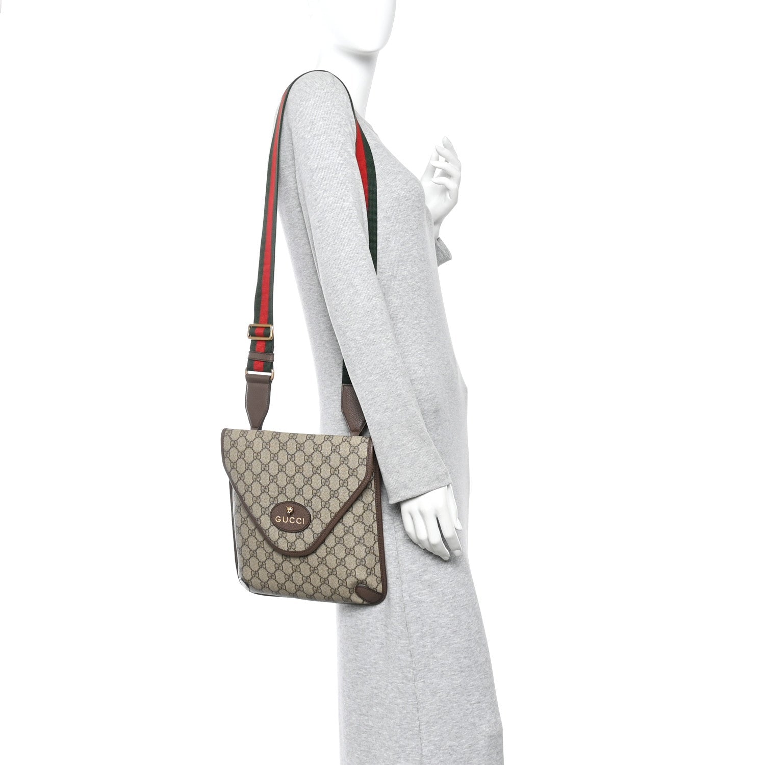 Gucci GG Supreme Monogram Web Medium Neo Vintage Flap Messenger Bag Beige New Acero