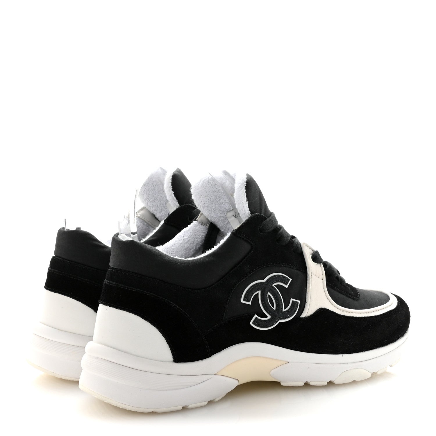 Fabric Calfskin Suede CC Sneakers 36.5 Black White