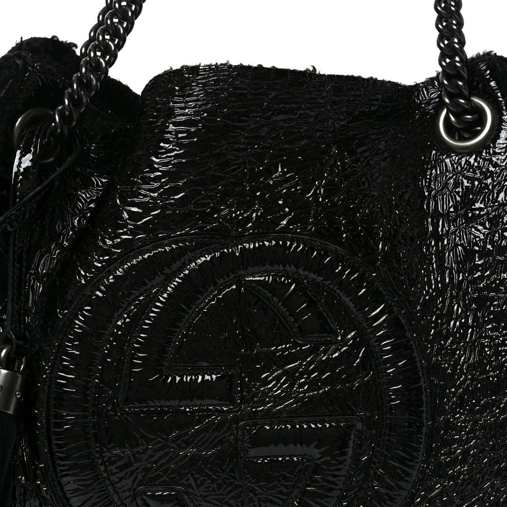 Gucci Patent Shearling Medium Soho Chain Shoulder Bag Black