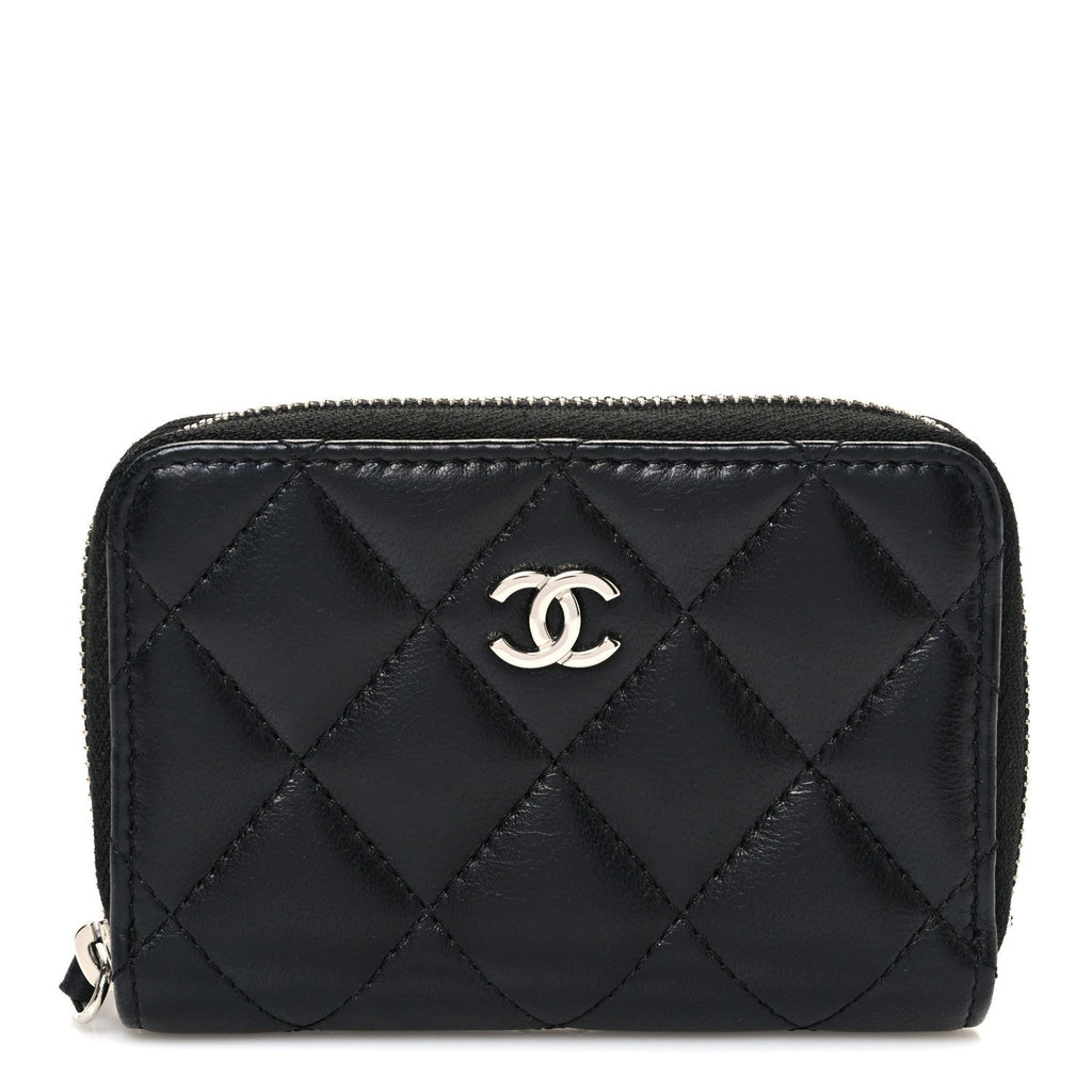 Lambskin Quilted Zip Coin Purse Black