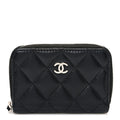 Lambskin Quilted Zip Coin Purse Black