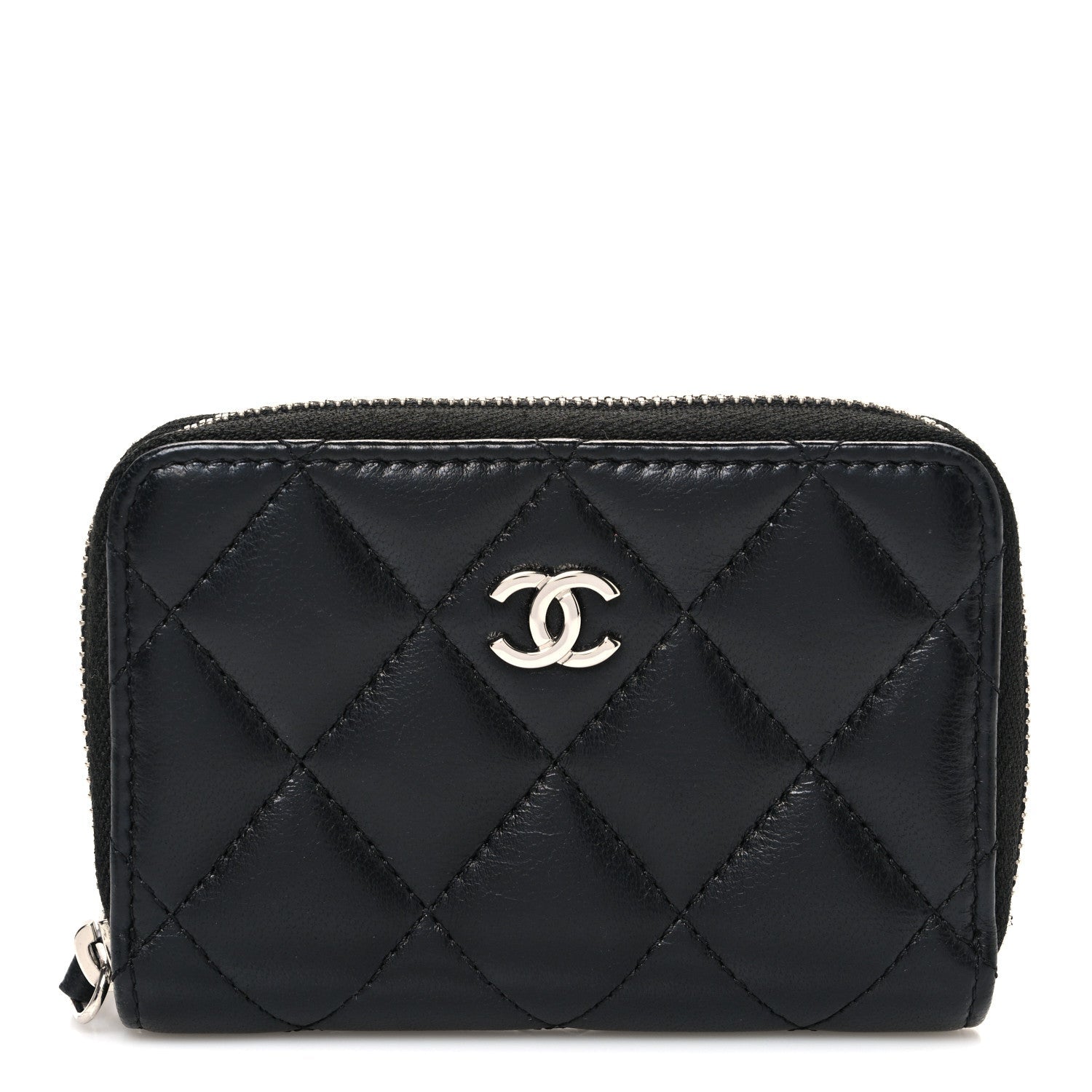 Lambskin Quilted Zip Coin Purse Black