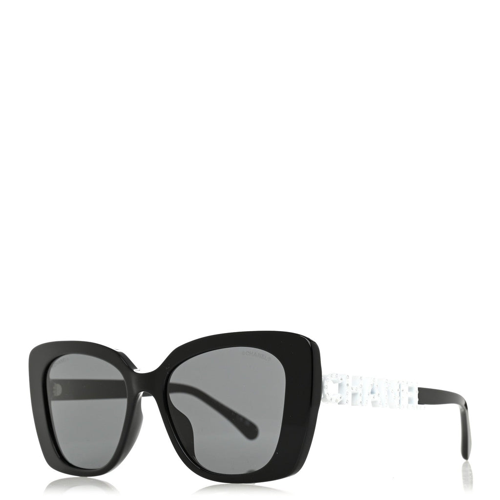 Acetate Strass Square Sunglasses 5422-B-A Black White