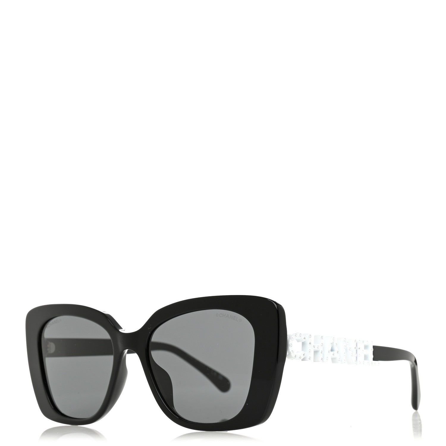 Acetate Strass Square Sunglasses 5422-B-A Black White