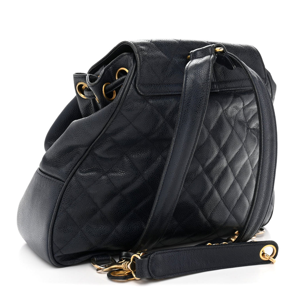 Chanel Caviar Quilted CC Drawstring Backpack Navy