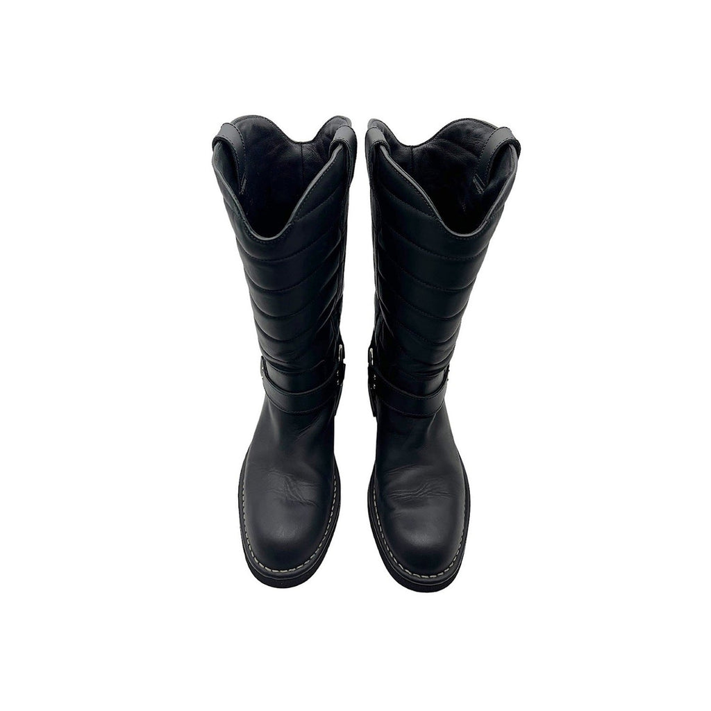 Chanel  Quilted Calfskin Star Biker Boots Sz 40