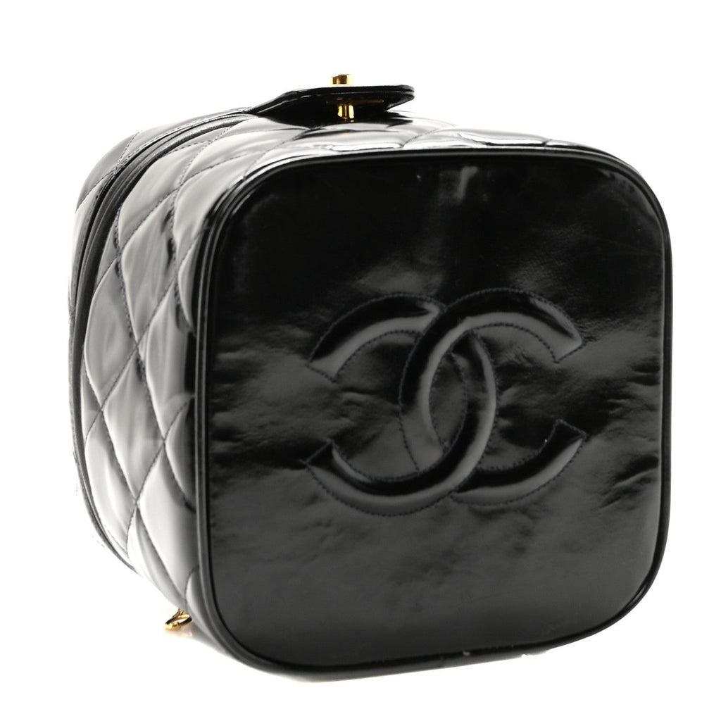Chanel Patent Quilted Top Handle Vanity Case Black