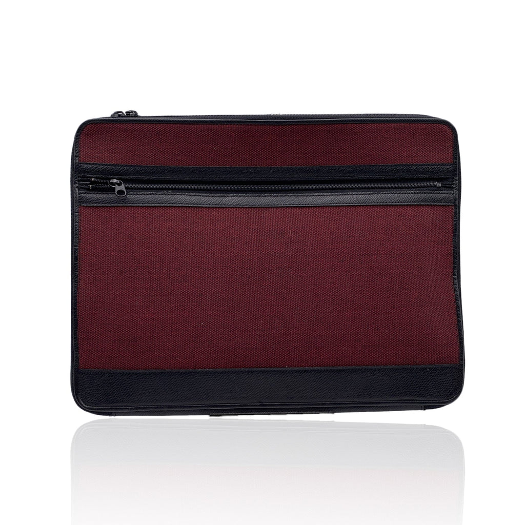 CHRISTIAN DIOR  Burgundy Canvas And Black Leather Portfolio Bag