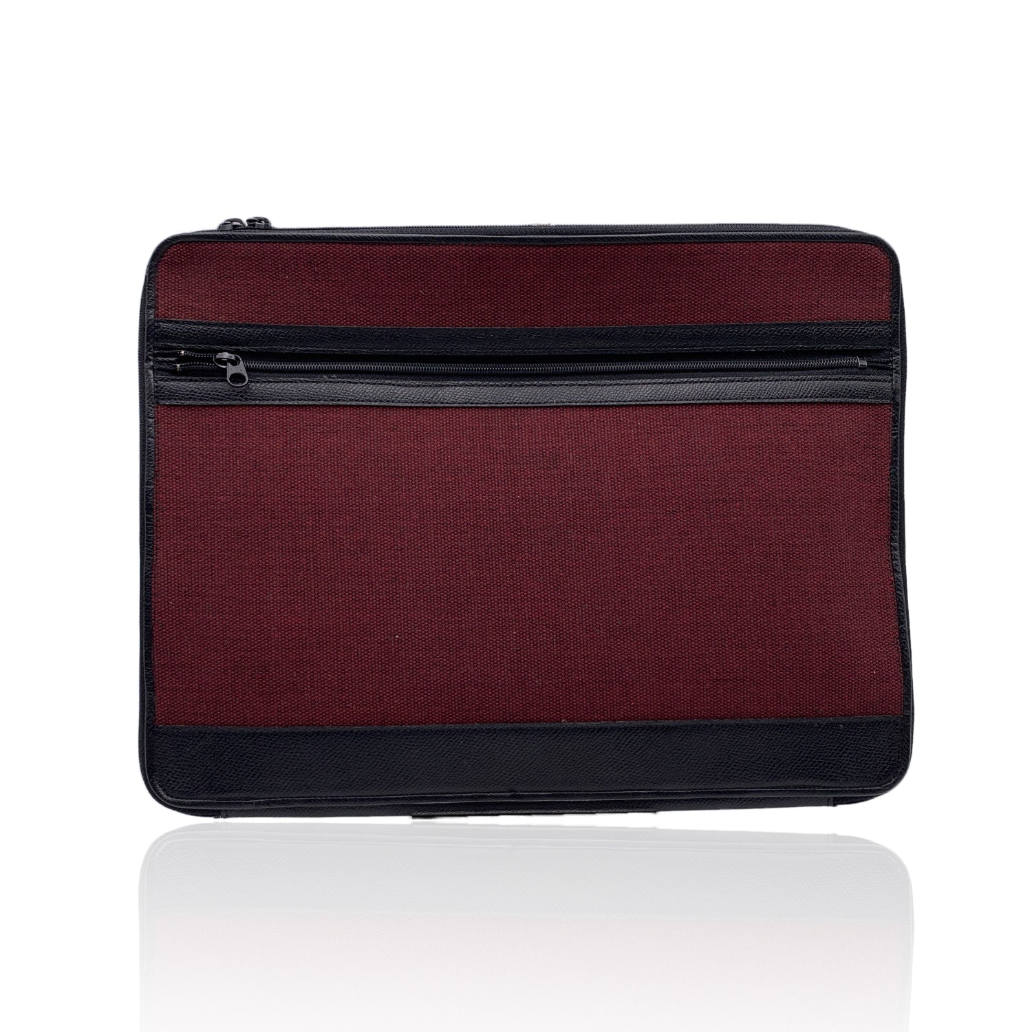 CHRISTIAN DIOR  Burgundy Canvas And Black Leather Portfolio Bag
