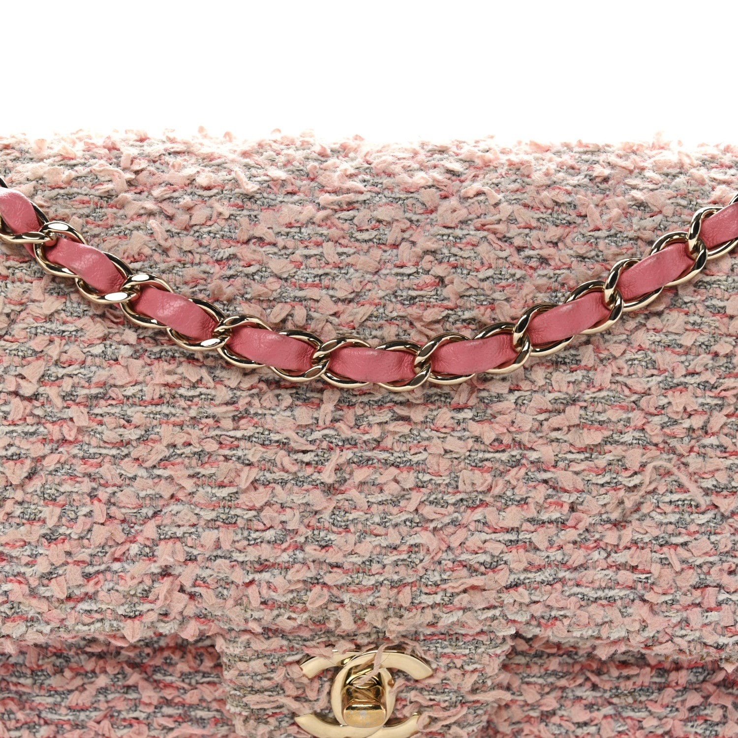 Chanel Tweed Medium Double Flap Pink