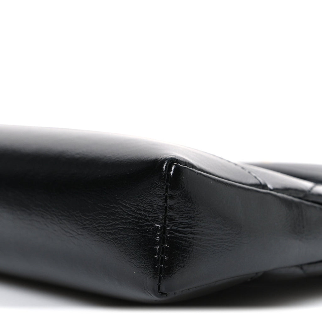 Chanel Shiny Crumpled Calfskin Quilted Nano 31 Shopping Bag Black