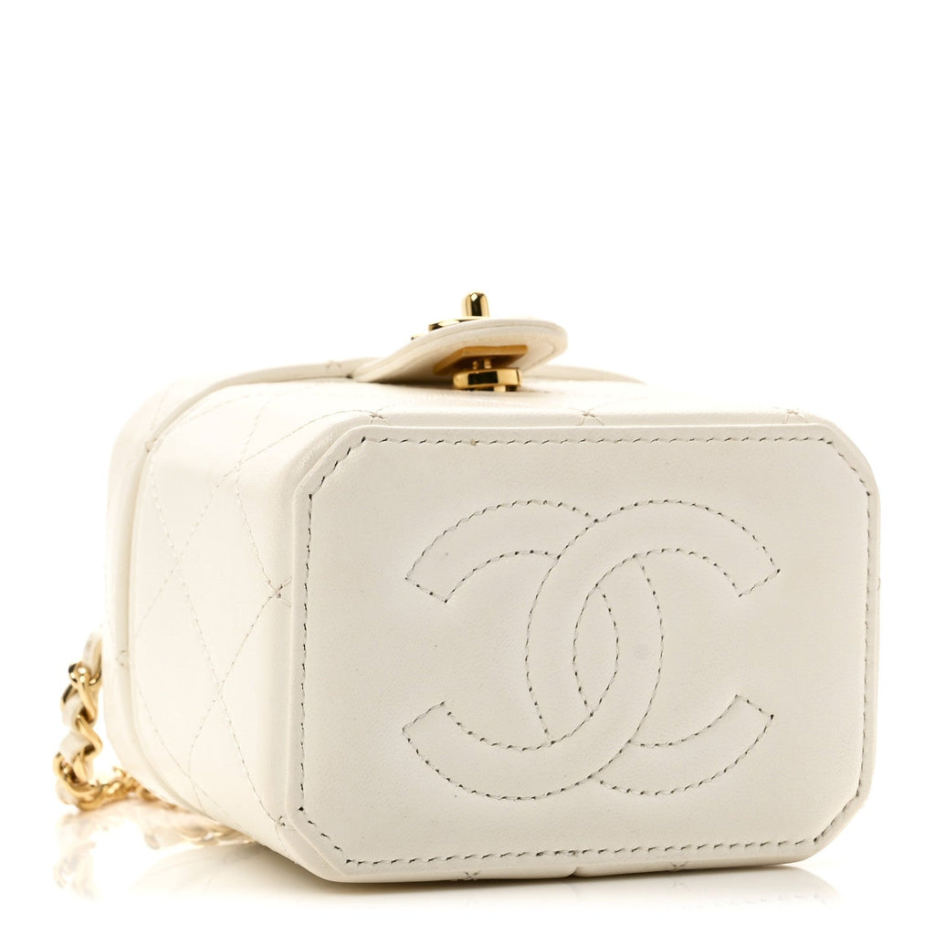 Chanel Lambskin Quilted Vanity Clutch With Chain White