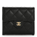 Caviar Quilted Compact Flap Wallet Black
