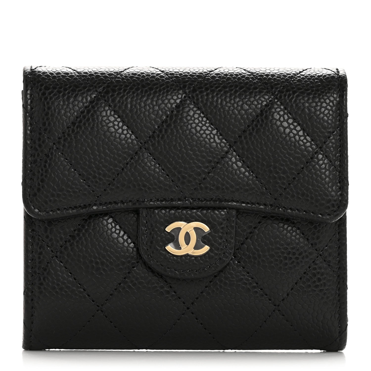 Caviar Quilted Compact Flap Wallet Black