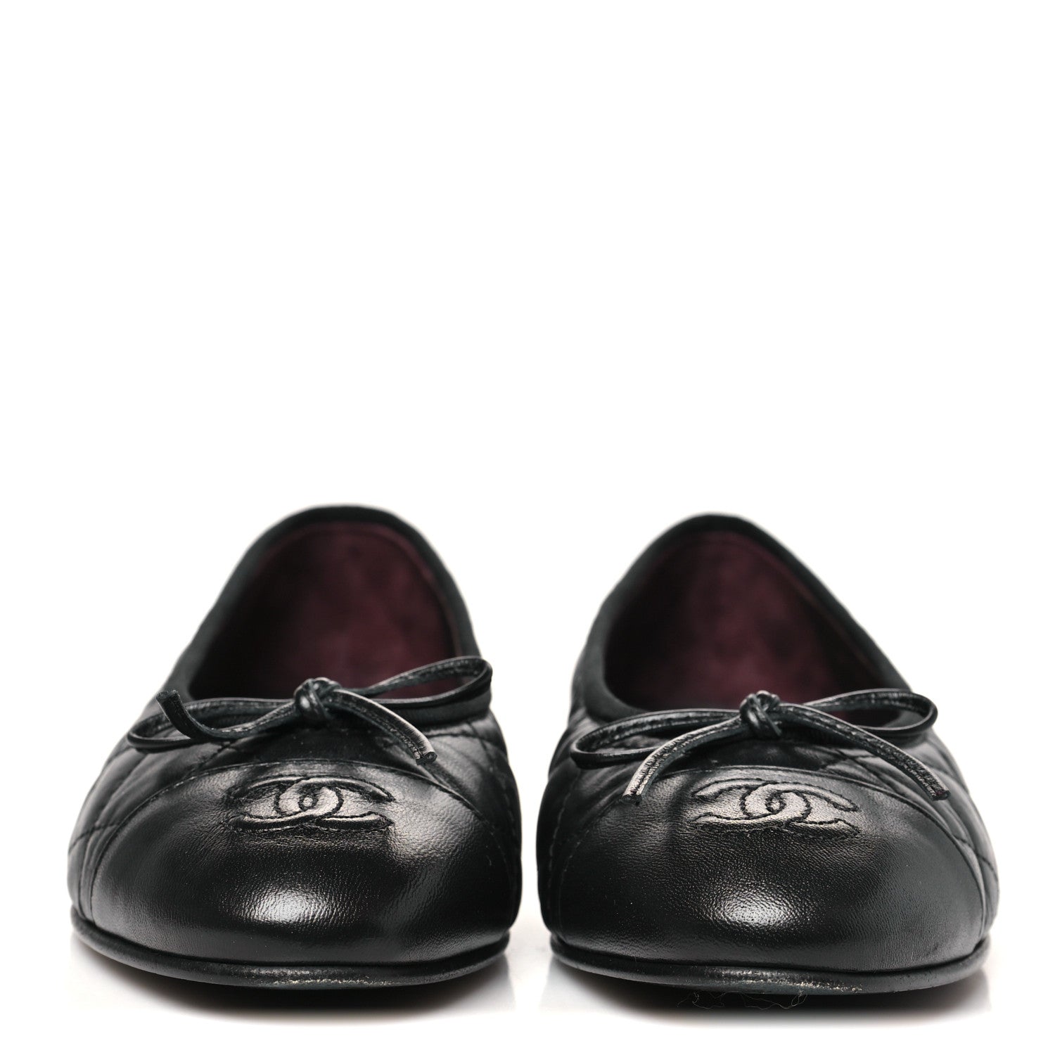 Aged Calfskin Quilted CC Cap Toe Ballerina Flats 35 Black