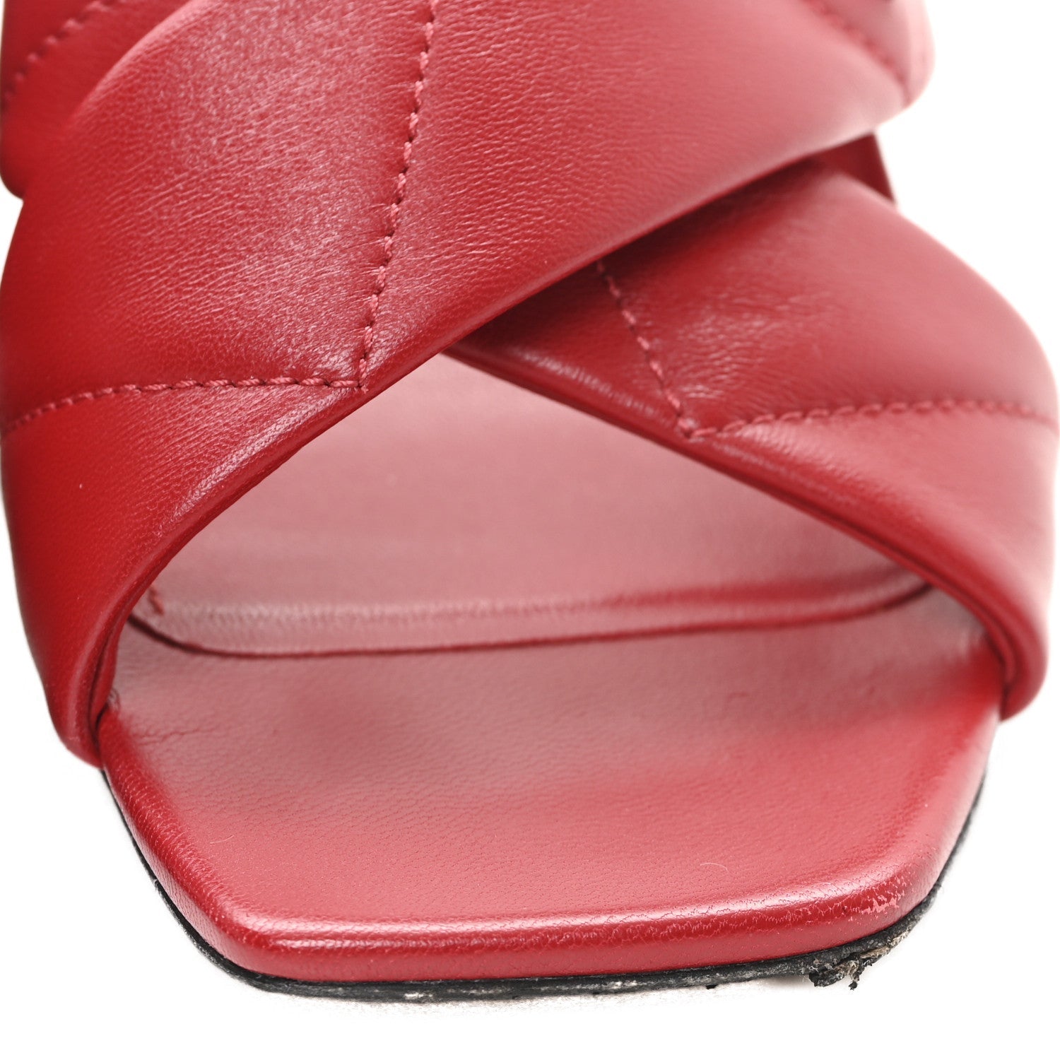 Prada Nappa Logo Quilted Crisscross 65mm Block Heel Slide Sandals 36.5 Red