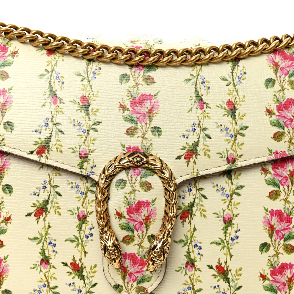 Gucci Calfskin Floral Print Mini Dionysus Chain Wallet Ivory Pink
