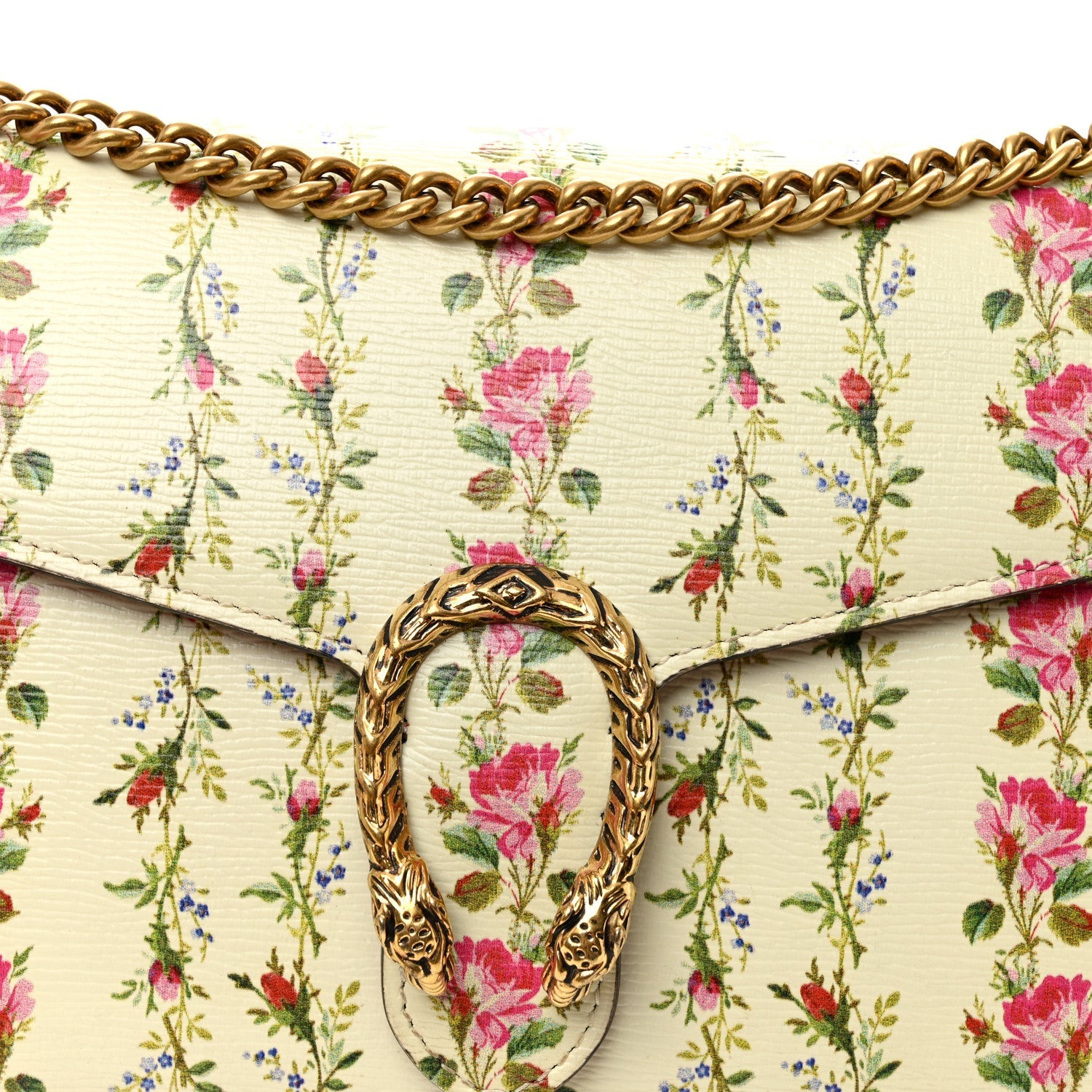 Gucci Calfskin Floral Print Mini Dionysus Chain Wallet Ivory Pink