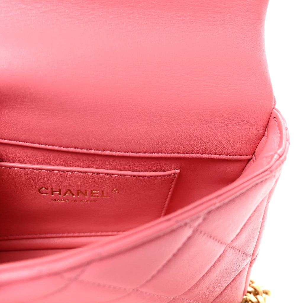 Chanel Lambskin Enamel Quilted Pending CC Mini Square Flap Pink