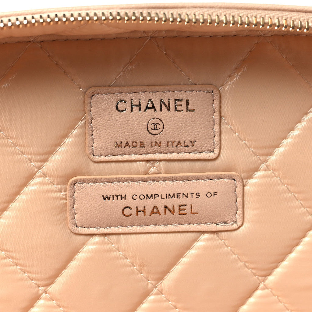 Lambskin Quilted Large Vanity Pouch Beige Clair