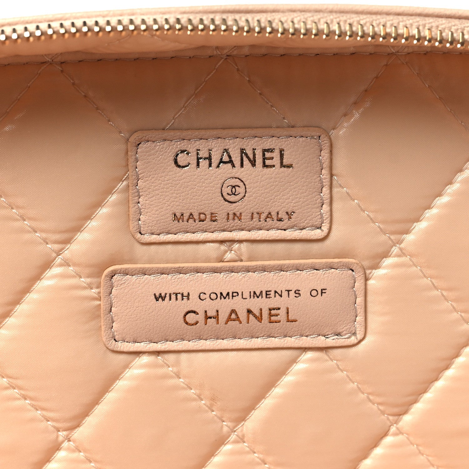 Lambskin Quilted Large Vanity Pouch Beige Clair