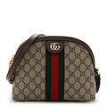 Gucci GG Supreme Monogram Textured Dollar Calfskin Web Small Ophidia Dome Shoulder Bag Beige Ebony New Acero