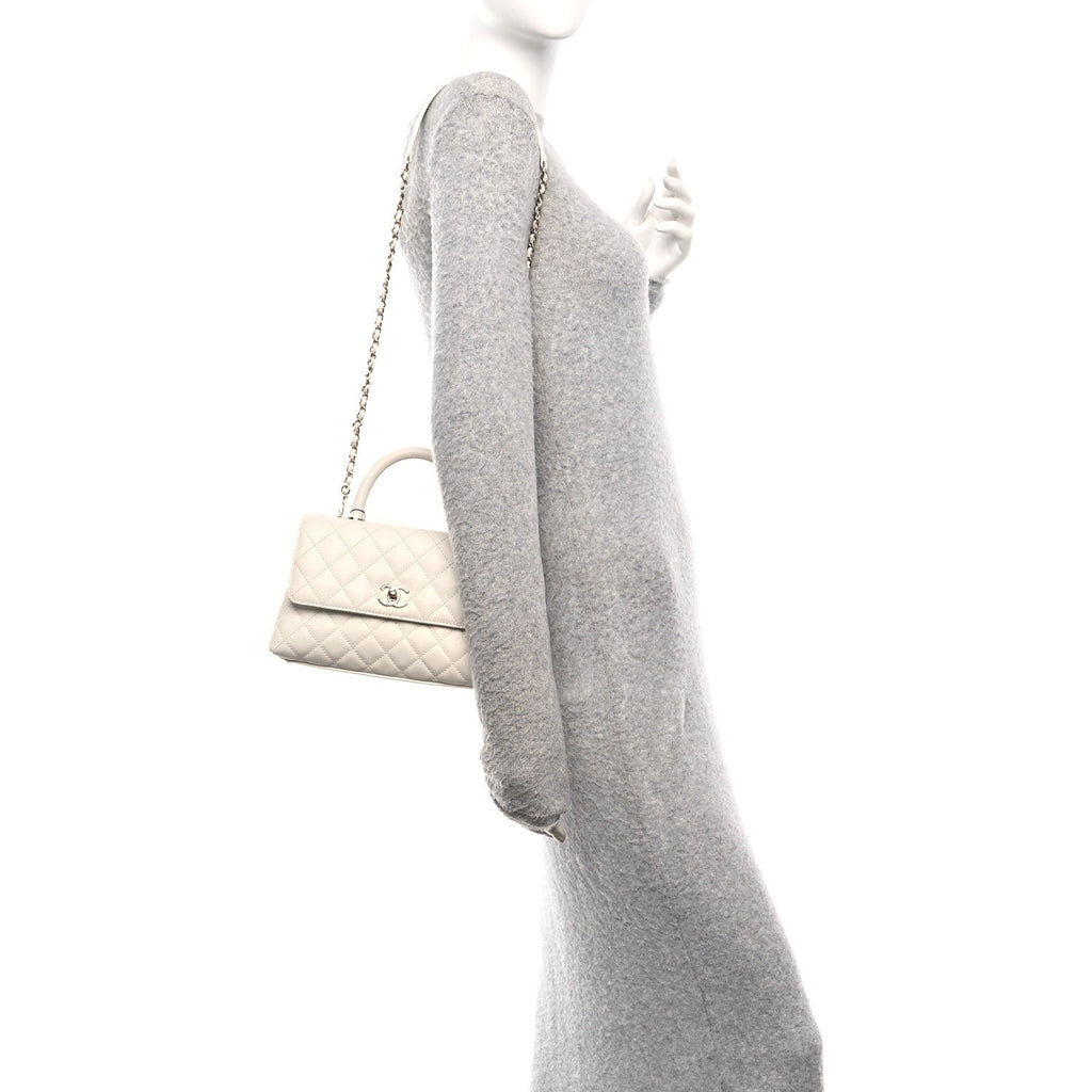 Chanel Caviar Quilted Mini Coco Handle Flap White