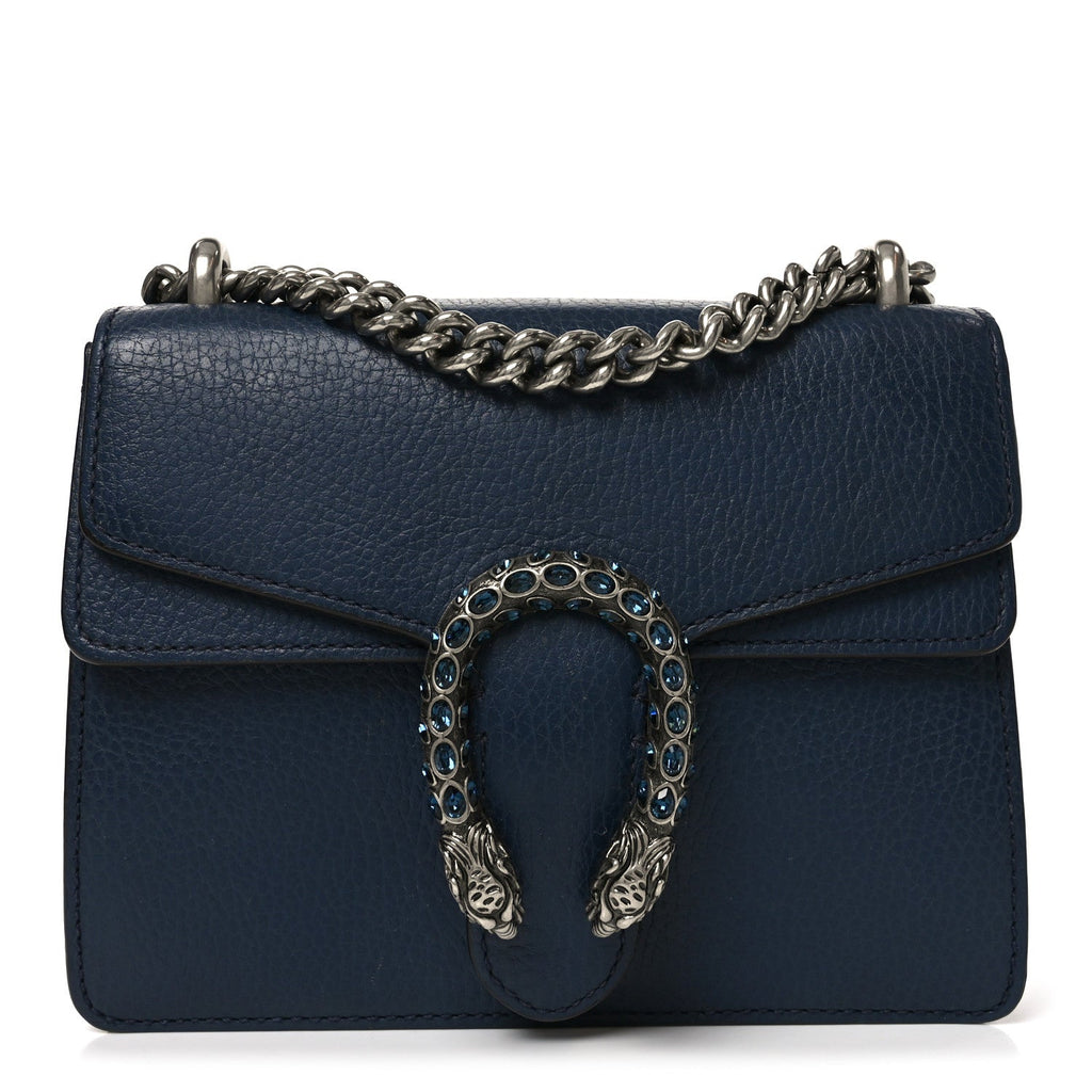Gucci Dollar Calfskin Crystal Mini Dionysus Shoulder Bag Blue Agata Montana Sapphire