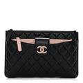 Lambskin Quilted Sunset Boulevard Pouch Case Black Pink