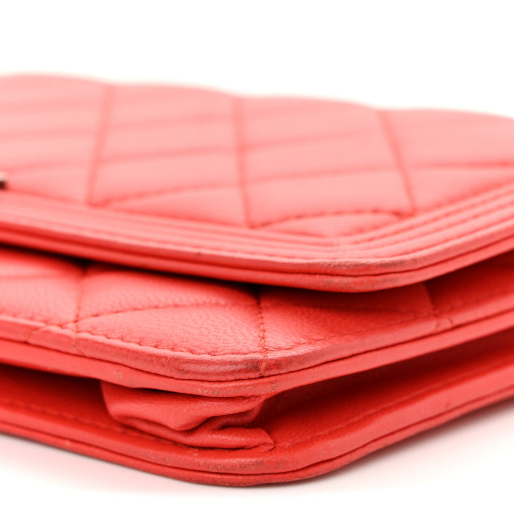 Chanel Lambskin Quilted Boy Wallet On Chain WOC Red
