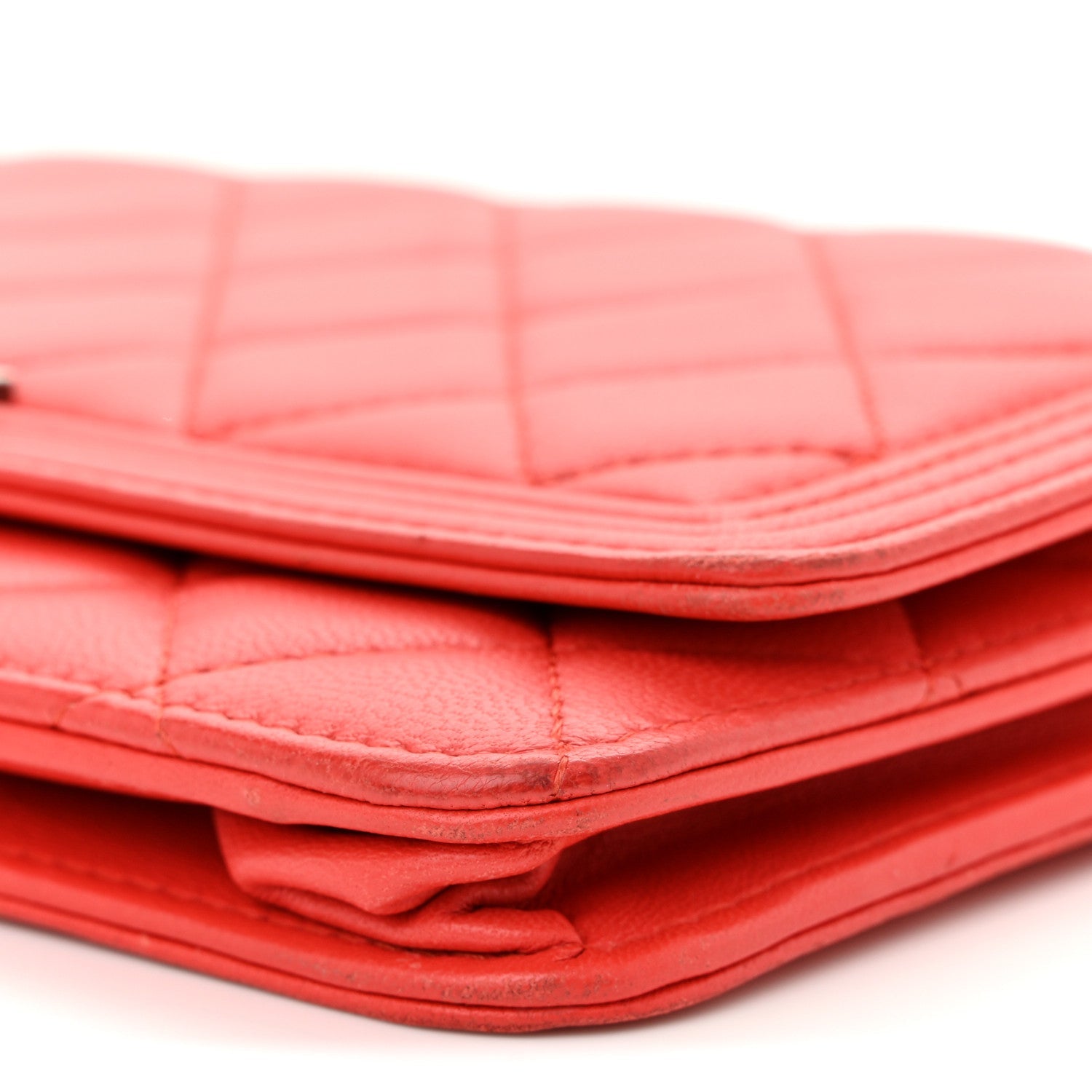 Chanel Lambskin Quilted Boy Wallet On Chain WOC Red