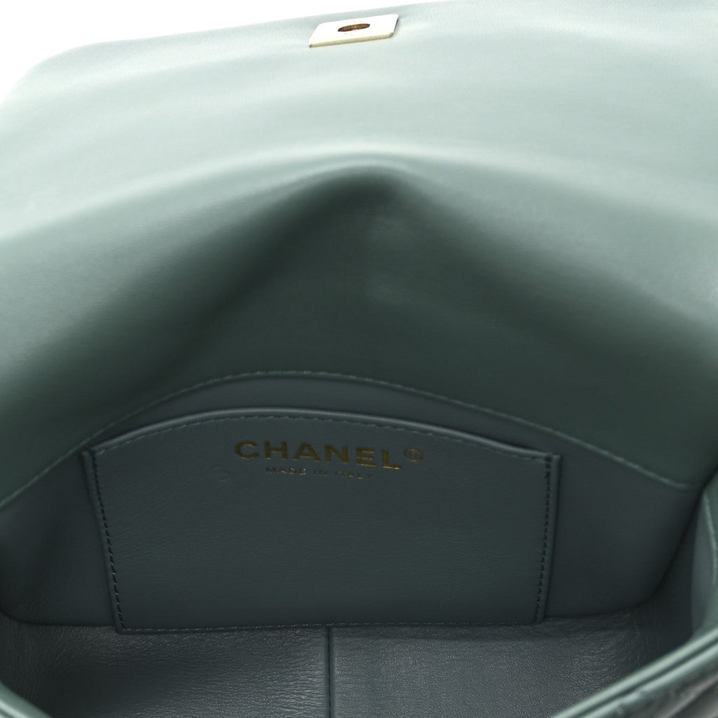 Chanel Lambskin Quilted Mini Chain Rows Flap  Green