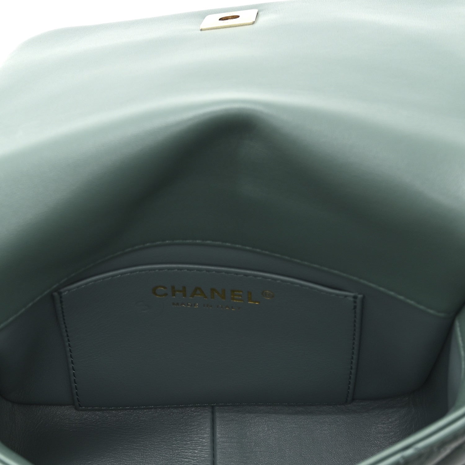 Chanel Lambskin Quilted Mini Chain Rows Flap  Green