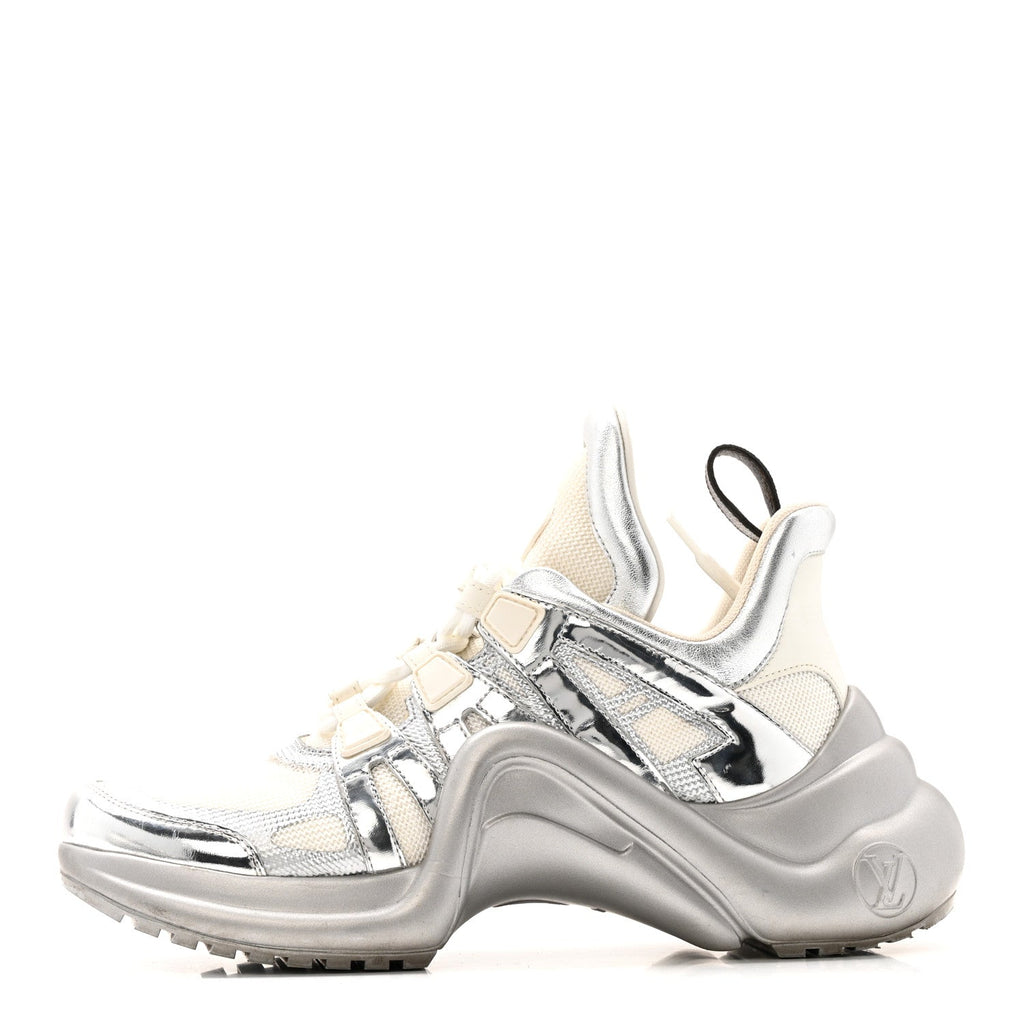Louis Vuitton Metallic Calfskin Technical Nylon LV Archlight Sneakers 37 White Silver