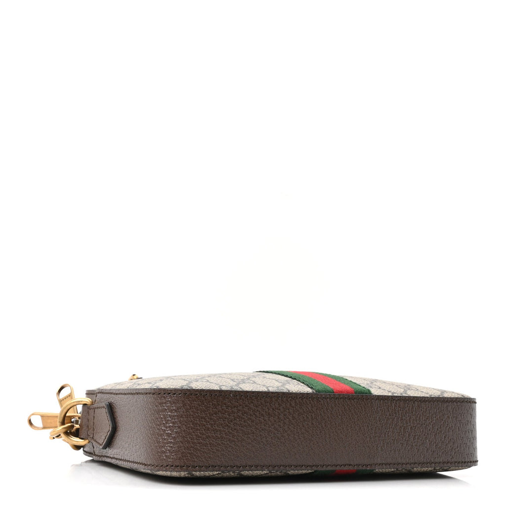 Gucci GG Supreme Monogram Textured Dollar Calfskin Web Ophidia Wristlet Shoulder Bag Beige Ebony New Acero