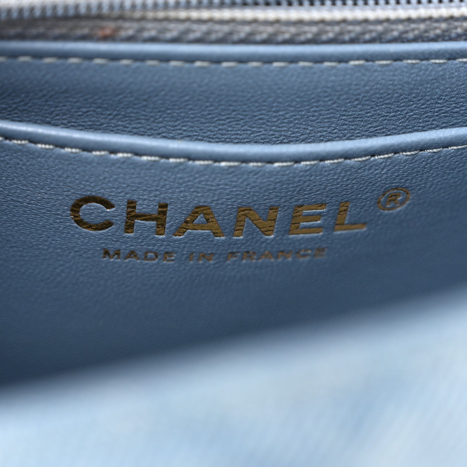 Chanel Printed Denim Quilted Mini Rectangular Flap Light Blue