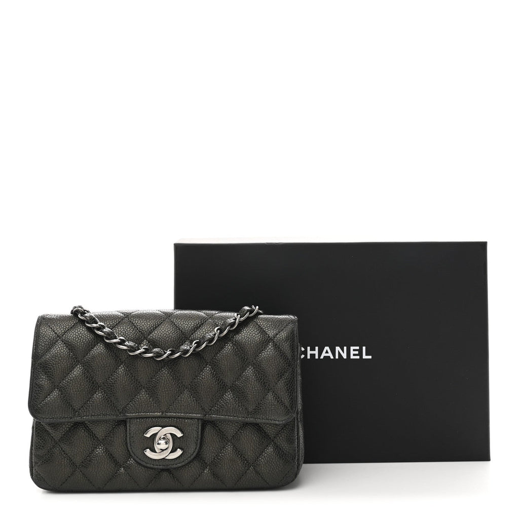 Chanel Metallic Caviar Quilted Mini Rectangular Flap Dark Grey